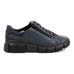 WASAK Półbuty damskie sneakersy skórzane 0663W granatowe niebieskie. Niebieskie półbuty wsuwane na jesień, bez wzorów, z polaru, bez obcasa. Za 423.31 zł.