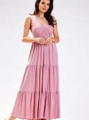 Sukienka Model A581 Dirty Pink - awama. Różowe sukienki Awama, l, z aplikacjami, z bawełny, bez kołnierzyka, bez ramiączek. Za 412.33 zł.