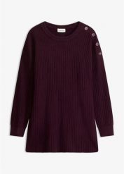 Sweter z mieszanki wiskozy, z ozdobną plisą guzikową. Czerwone swetry bonprix, bez wzorów, z dzianiny, eleganckie, bez ramiączek. Za 109.99 zł.