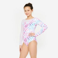 Kostium gimnastyczny Domyos. Białe body i gorsety DOMYOS, z aplikacjami, z elastanu, bez ramiączek. Za 179.99 zł.
