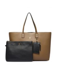 Tommy Hilfiger Torebka Th Icon Tote AW0AW18173 Brązowy. Brązowe shopper bag Tommy Hilfiger, bez wzorów, ze skóry, bez dodatków. Za 649.99 zł.