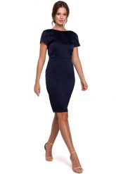 Granatowa Elegancka Sukienka z Dekoltem Typu Woda. Czerwone sukienki MAKEOVER, l, bez wzorów, z elastanu, eleganckie, bez kołnierzyka, bez ramiączek. Za 219.90 zł.