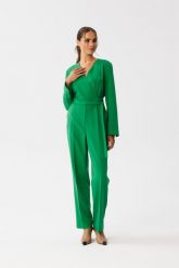 Zielony Kombinezon z Wiązaniem w Talii. Zielone kombinezony MOE, l, bez wzorów, z elastanu, eleganckie, bez kołnierzyka, bez ramiączek. Za 379.90 zł.