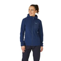 Bluza z kapturem damska Rab Tecton Hoody z kapturem. Niebieskie bluzy RAB, bez wzorów, bez ramiączek, z kapturem. Za 359.99 zł.
