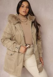 Beżowa Kurtka Parka Nylonowa Mivo. Brązowe kurtki Renee, na jesień, xl, bez wzorów, z materiału, bez kaptura. W wyprzedaży za 262.49 zł.