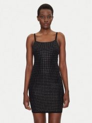 Guess Sukienka dzianinowa W5GK45 Z3MN2 Czarny Regular Fit. Czarne sukienki Guess, xxl, z aplikacjami, z dzianiny, bez kołnierzyka, bez ramiączek. Za 377.00 zł.