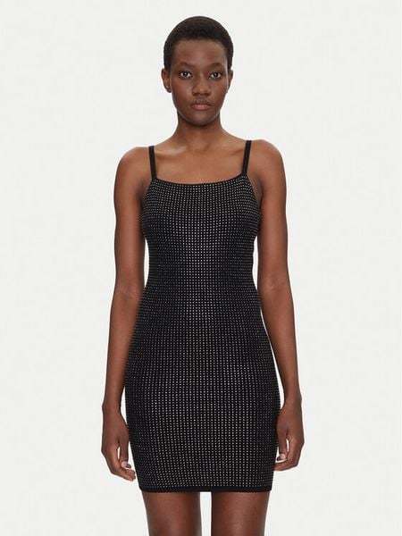 Guess Sukienka dzianinowa W5GK45 Z3MN2 Czarny Regular Fit. Czarne sukienki Guess, xxl, z aplikacjami, z dzianiny, bez kołnierzyka, bez ramiączek. Za 309.99 zł.