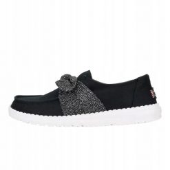 HEYDUDE Damskie Mokasyny Wendy Bow Essentials. Czarne mokasyny Hey dude, bez wzorów, z materiału. Za 219.00 zł.