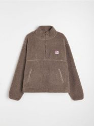 Bluza oversize half zip z kieszeniami na zamek - brązowy. Brązowe bluzy Sinsay, l, bez wzorów, bez ramiączek, bez kaptura. Za 59.99 zł.
