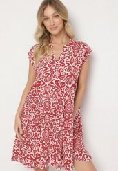 Czerwona Bawełniana Sukienka o Rozkloszowanym Kroju Oversize Liravina. Czerwone sukienki Born2be, l, bez wzorów, z bawełny, klasyczne, bez kołnierzyka, bez ramiączek, midi, oversize. W wyprzedaży za 46.74 zł.