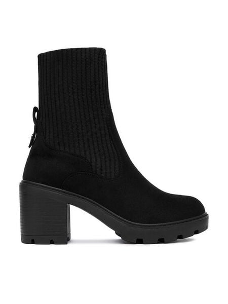 DeeZee Botki HX22060-52 Czarny. Czarne botki DeeZee, bez wzorów, z materiału, bez obcasa, na słupku, bez zapięcia. Za 199.99 zł.