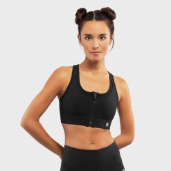 Stanik sportowy fitness damski - Wysokie wsparcie Squat Black. Czarne biustonosze sportowe SIROKO, bez wzorów, z nylonu, na fitness i siłownię. Za 106.00 zł.