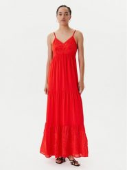 Morgan Sukienka letnia 242-ROUBI Czerwony Loose Fit. Czerwone sukienki Morgan, bez wzorów, z syntetyku, bez kołnierzyka, bez ramiączek. Za 459.99 zł.