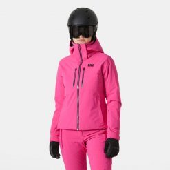 Damska kurtka narciarska Helly Hansen Alphelia Lifaloft. Czerwone kurtki narciarskie Helly Hansen, na zimę, bez wzorów, bez kaptura, narciarskie. W wyprzedaży za 2,025.00 zł.