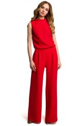 Czerwony Elegancki Kombinezon z Wysokim Kołnierzem. Czerwone kombinezony MOE, l, bez wzorów, z elastanu, eleganckie, bez kołnierzyka, bez ramiączek. Za 306.90 zł.