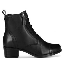 Botki Go Soft. Czarne botki GO SOFT, bez wzorów, bez obcasa, na słupku, bez zapięcia. Za 181.99 zł.