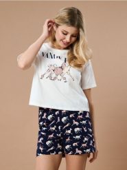 Bawełniana piżama dwuczęściowa z motywem psów - kremowy. Białe piżamy Sinsay, l, bez wzorów, z bawełny, bez kołnierzyka, bez ramiączek. Za 39.99 zł.