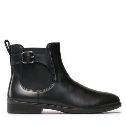 Botki ECCO. Czarne botki ECCO, bez wzorów, bez obcasa, na płaskiej podeszwie, bez zapięcia. Za 429.99 zł.