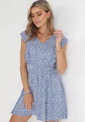 Niebieska Sukienka Neamelia. Niebieskie sukienki Born2be, l, bez wzorów, z wiskozy, klasyczne, bez kołnierzyka, bez ramiączek, mini. Za 129.99 zł.