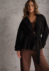 Czarna Kurtka z Bawełny i Wiskozy o Fasonie Krótkiego Trencza Abicara. Czarne kurtki Renee, l, bez wzorów, z bawełny, z kapturem. Za 179.99 zł.