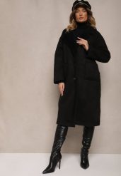 Czarny Jednorzędowy Płaszcz Futerko z Imitacji Zamszu z Kieszeniami Etanielis. Czarne płaszcze Renee, l, bez wzorów, z dzianiny, eleganckie, bez kaptura. W wyprzedaży za 223.99 zł.
