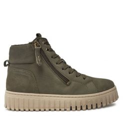 Botki Tamaris. Brązowe botki Tamaris, bez wzorów, bez obcasa, na płaskiej podeszwie, bez zapięcia. Za 369.99 zł.