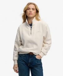 Superdry Essential Logo Half Zip damska bluza loose fit 100% bawełna. Białe bluzy bez kaptura Superdry, bez wzorów, z bawełny, bez kaptura. Za 314.00 zł.