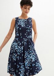 Sukienka z kontrafałdami i kieszeniami. Niebieskie sukienki bonprix, bez wzorów, eleganckie, bez kołnierzyka, bez ramiączek. Za 199.99 zł.