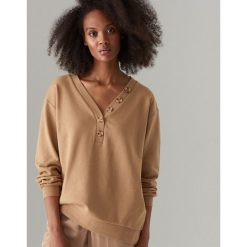 Bluza oversize z guzikami - Beżowy. Brązowe bluzy Mohito, l, bez wzorów, bez ramiączek, bez kaptura. Za 79.99 zł.