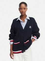 Tommy Jeans Kardigan DW0DW22934 Granatowy Regular Fit. Niebieskie swetry Tommy Jeans, s, bez wzorów, z bawełny, bez ramiączek. Za 569.99 zł.