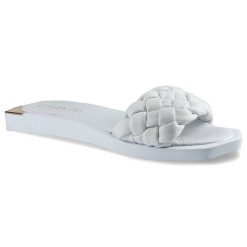 Klapki damskie Chebello, naturalna skóra licowa z szerokim plecionym paskiem wsuwaną konstrukcją oraz płaską lekką podeszwą, białe, 2609-364-PSK. Białe klapki CheBello, bez wzorów, ze skóry, bez obcasa, na płaskiej podeszwie, bez zapięcia. Za 199.00 zł.