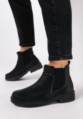 Czarne Botki Buckner. Czarne botki Born2be, bez wzorów, eleganckie, bez obcasa, na płaskiej podeszwie, bez zapięcia. W wyprzedaży za 74.99 zł.