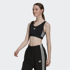 Essentials 3-Stripes Crop Top With Removable Pads. Białe biustonosze sportowe adidas, bez wzorów, na fitness i siłownię. W wyprzedaży za 116.95 zł.