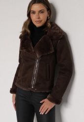 Brązowa Kurtka Biker z Imitacji Zamszu z Futrzanymi Mankietami i Kołnierzem Awedine. Brązowe kurtki Born2be, na zimę, m, bez wzorów, z futra, klasyczne, bez kaptura. Za 239.99 zł.