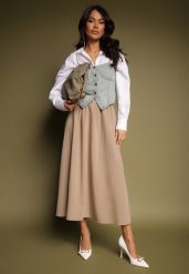 Beżowa Spódnica z Wiskozą o Rozkloszowanym Kroju Kenneira. Brązowe spódnice Renee, na co dzień, m, bez wzorów, z jedwabiu, eleganckie, maxi, koszulowe. W wyprzedaży za 75.99 zł.