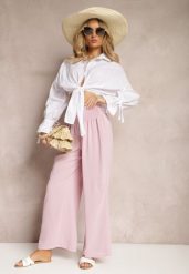 Różowe Spodnie Kuloty High Waist z Gumką w Talii Lipadre. Czerwone jeansy Renee, l, bez wzorów, z jeansu, z podwyższonym stanem, krótkie. W wyprzedaży za 32.99 zł.