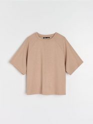 Bluza z domieszką wiskozy - brązowy. Brązowe bluzy Sinsay, l, bez wzorów, z dzianiny, bez kaptura, do biegania. Za 39.99 zł.