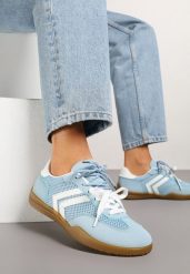 Jasnoniebieskie Sneakersy Tenisówki z Geometrycznym Motywem Telanilia. Niebieskie trampki Born2be, bez wzorów, z jeansu, eleganckie, bez zapięcia. W wyprzedaży za 93.49 zł.