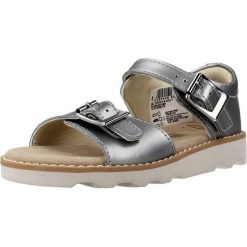 Sandały CLARKS CROWN BLOOM T Srebrny. Szare sandały Clarks, bez wzorów, ze skóry, bez obcasa, bez zapięcia. Za 128.99 zł.
