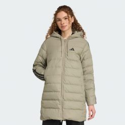 Parka z kapturem Essentials CLIMAWARM 3-Stripes Light Down. Szare płaszcze adidas, m, bez wzorów, z kapturem. Za 649.00 zł.