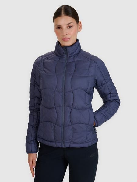 4F Kurtka puchowa trekkingowa z wypełnieniem Primaloft Silver damska - szara M. Szare kurtki 4f, na lato, m, z aplikacjami, z dzianiny, klasyczne, bez kaptura. Za 399.99 zł.