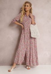 Niebiesko-Czerwona Sukienka Kasea. Czerwone sukienki Renee, s, z aplikacjami, eleganckie, bez kołnierzyka, bez ramiączek, maxi, koszulowe. W wyprzedaży za 97.99 zł.