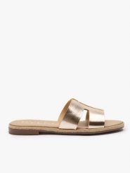 Platynowe klapki H. Brązowe klapki Ryłko, bez wzorów, ze skóry, eleganckie, z okrągłym noskiem, bez obcasa, na obcasie, bez zapięcia. Za 279.99 zł.