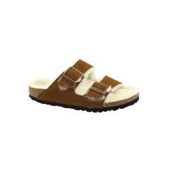 Klapki Birkenstock Arizona VL Shearling Mink wąskie narrow (1001135). Brązowe klapki Birkenstock, bez wzorów, z materiału, eleganckie, bez obcasa, bez zapięcia. Za 559.00 zł.