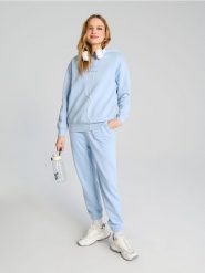 Bluza hoodie - błękitny. Niebieskie bluzy Sinsay, l, bez wzorów, bez ramiączek, bez kaptura. Za 25.99 zł.