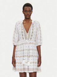 Iconique Sukienka letnia IC25-016 Biały Relaxed Fit. Białe sukienki Iconique, l, bez wzorów, z bawełny, bez kołnierzyka, bez ramiączek. Za 299.99 zł.