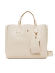 Tommy Hilfiger Torebka Th Distinct Satchel Mono AW0AW17174 Beżowy. Brązowe torebki klasyczne Tommy Hilfiger, bez wzorów, ze skóry, bez dodatków. Za 479.99 zł.