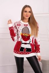 Sweter świąteczny z Mikołajem ecru. Swetry KESI, l, bez wzorów, z wełny, wizytowe, plus size, bez ramiączek. Za 125.45 zł.
