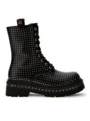 Guess Botki Joya FL7JYA PEL10 Czarny. Czarne botki Guess, z aplikacjami, ze skóry, bez obcasa, na płaskiej podeszwie, bez zapięcia. Za 439.99 zł.