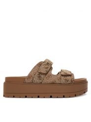 Guess Klapki FLJF2X FAL03 Beżowy. Brązowe klapki Guess, z aplikacjami, z materiału, bez obcasa, bez zapięcia. Za 479.99 zł.